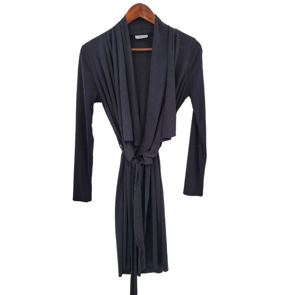 Womens Kimono Cardigan Sweater Sz Small Charcoal Gray Tie Waist‎ Long Sleeve - Picture 1 of 11